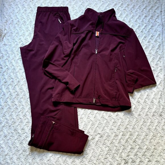 Lucy Flex Maroon Tracksuit Set Full Zip Jacket & Ankle Quarter Zip‎ Pants Size M - Picture 1 of 13